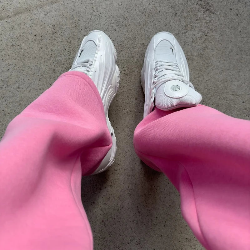 Trendy Embroidery Casual Loose Wide Leg Pants Y2K Harajuku Retro Street Wear Solid Color Sweatpants Men Women Straight Leg Pants