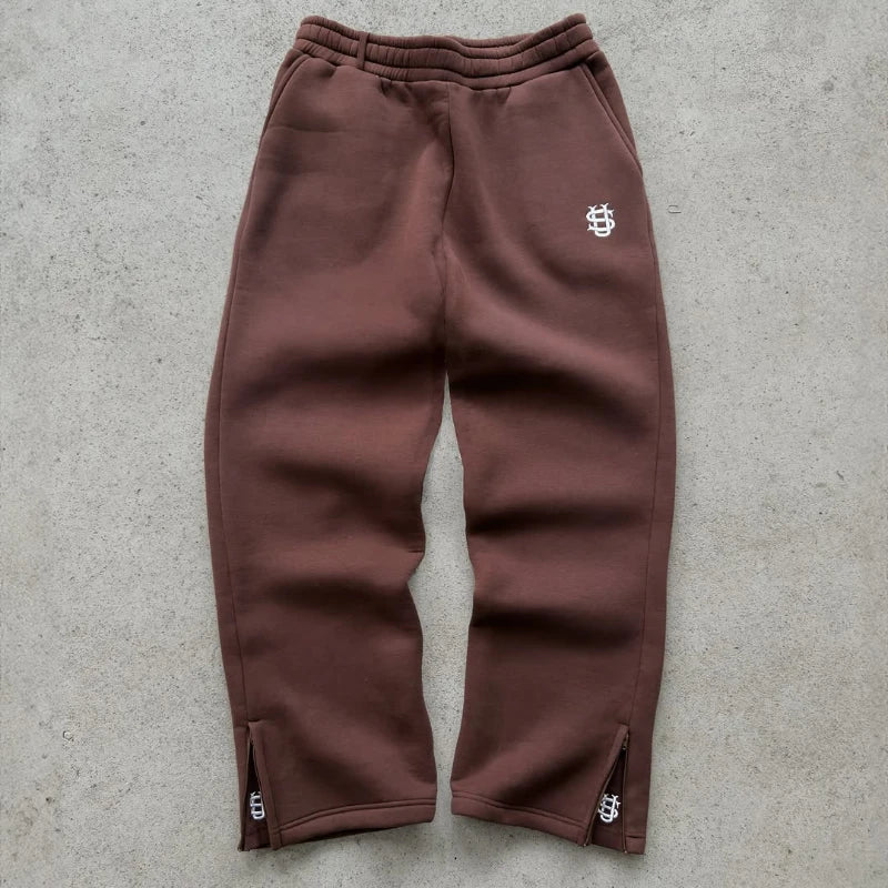Trendy Embroidery Casual Loose Wide Leg Pants Y2K Harajuku Retro Street Wear Solid Color Sweatpants Men Women Straight Leg Pants