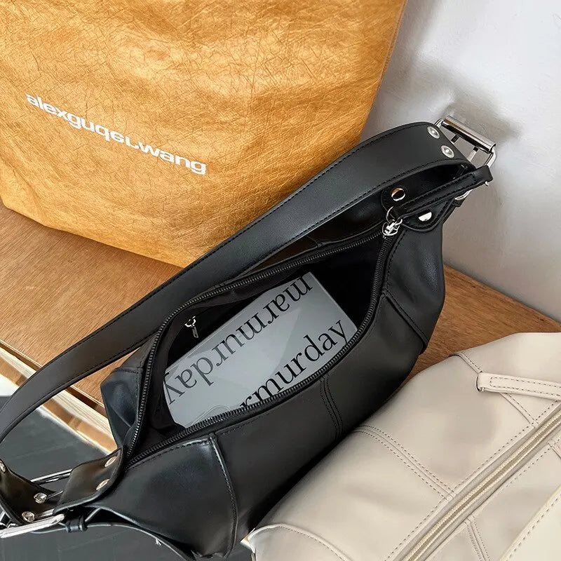 Y2K Style Shoulder Bag for Women Trendy Motorcycle Handbag Minimalist Shoulder Purse for Girls Street Wear