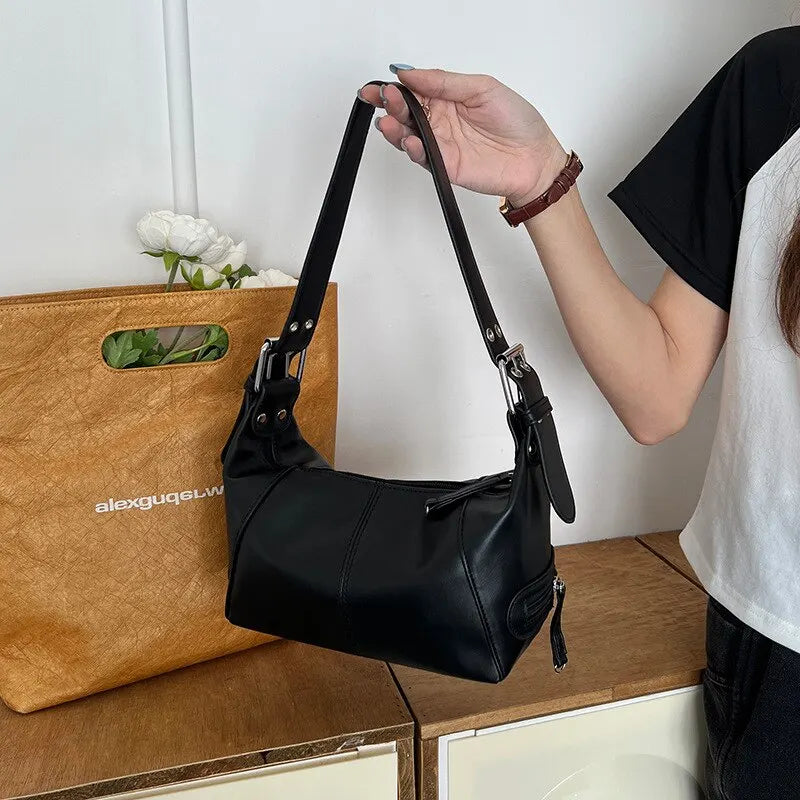 Y2K Style Shoulder Bag for Women Trendy Motorcycle Handbag Minimalist Shoulder Purse for Girls Street Wear