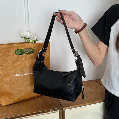 Y2K Style Shoulder Bag for Women Trendy Motorcycle Handbag Minimalist Shoulder Purse for Girls Street Wear