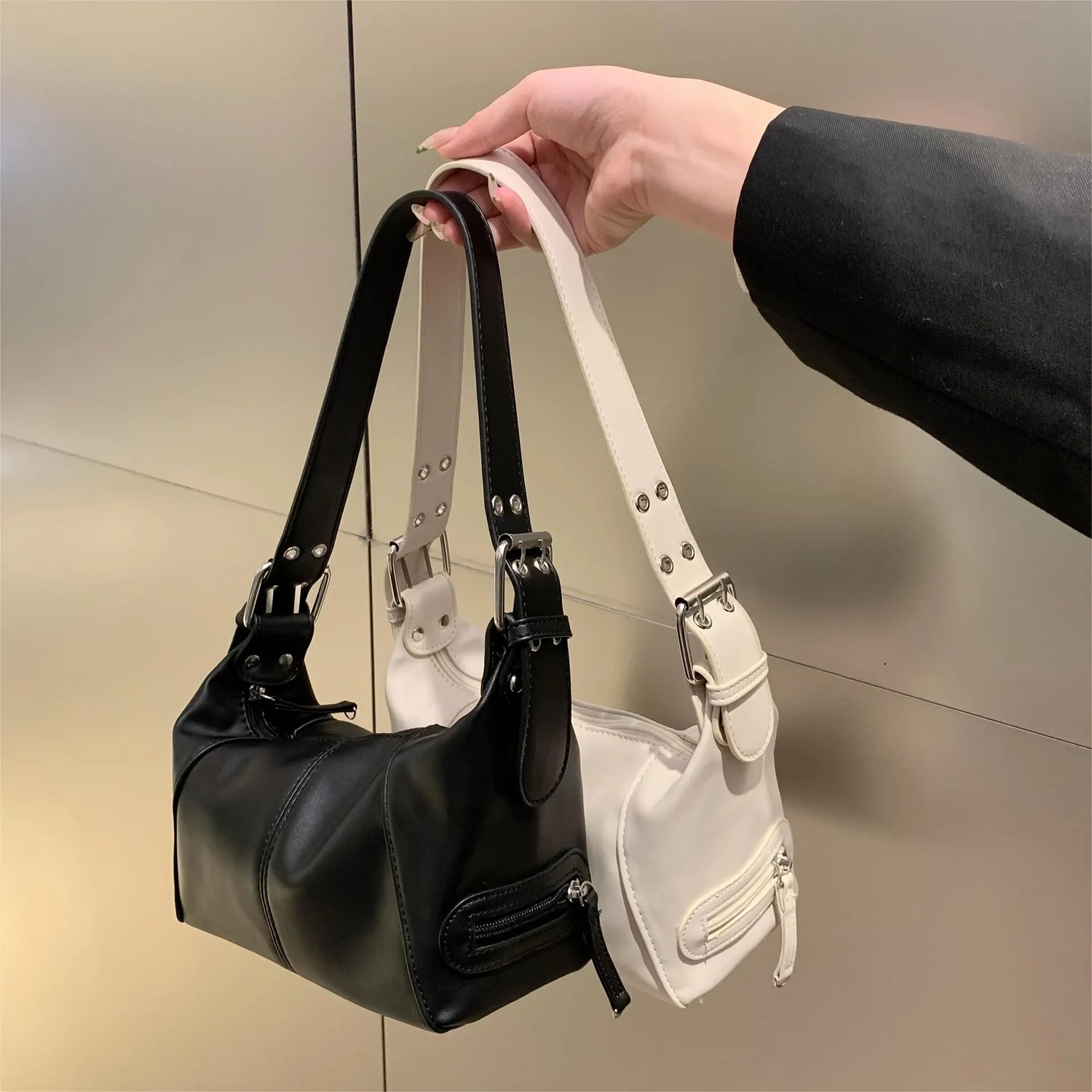 Y2K Style Shoulder Bag for Women Trendy Motorcycle Handbag Minimalist Shoulder Purse for Girls Street Wear