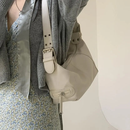 Y2K Style Shoulder Bag for Women Trendy Motorcycle Handbag Minimalist Shoulder Purse for Girls Street Wear